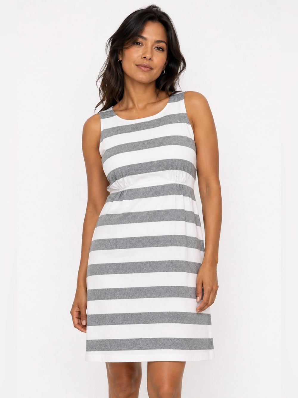 J. Crew Gray and White linen blend Striped Sleeveless Midi Dress size 14